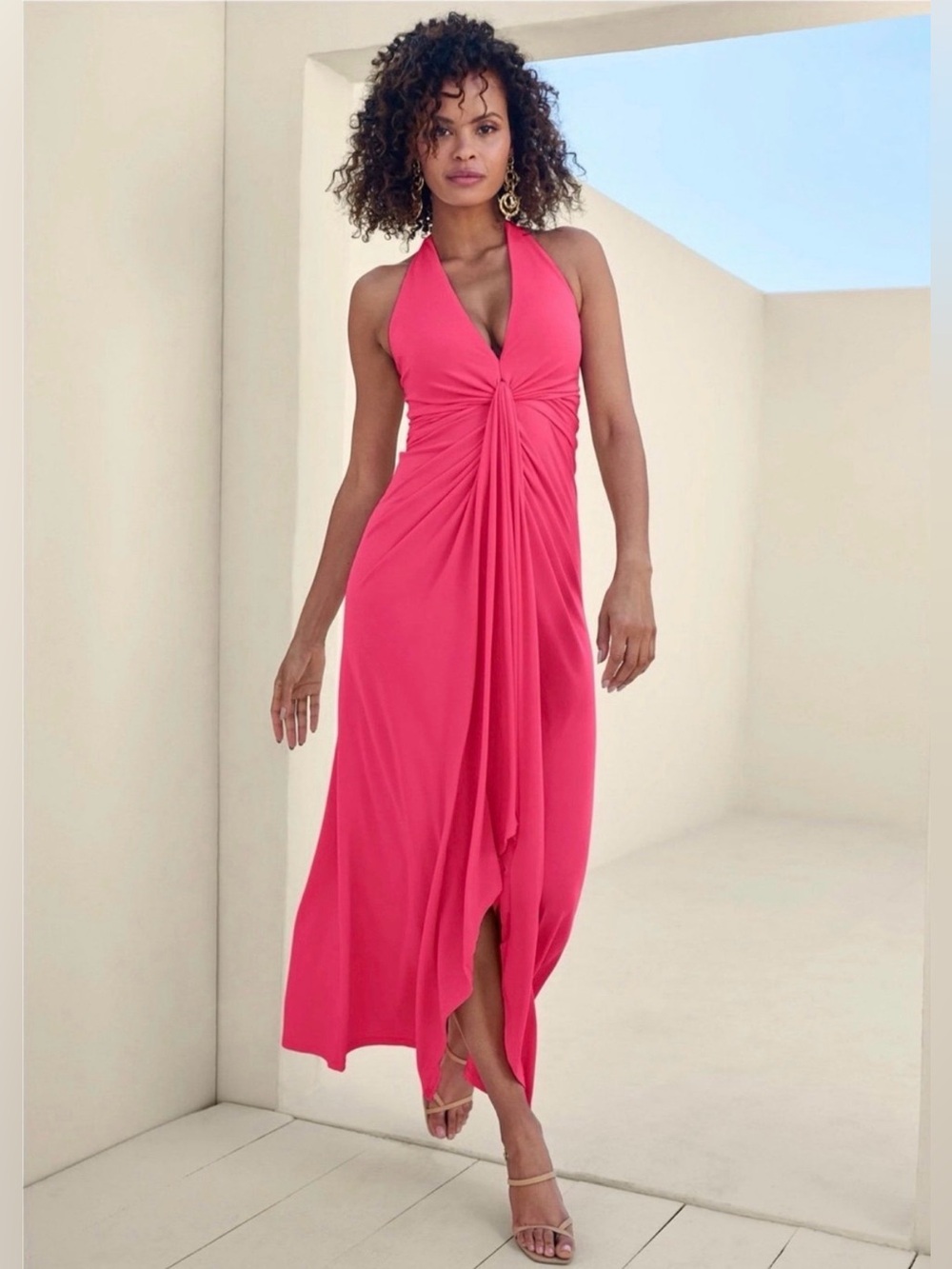 VENUS Hot Pink Halter Twist-Front dress